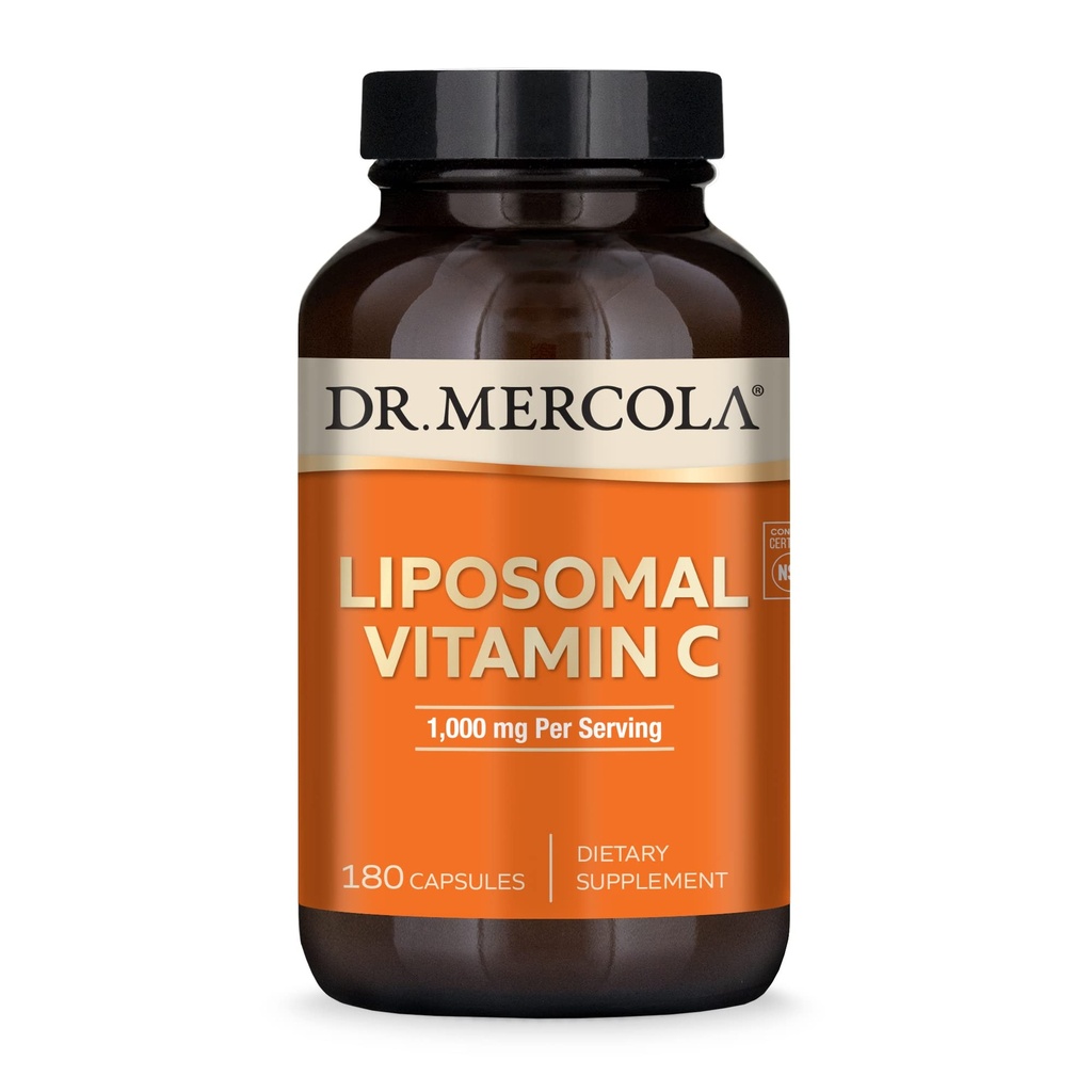 Dr. Mercola Liposomālais C vitamīns - smadzenes, sirds, acu un imūnās sistēmas atbalsts - nodrošina 1000 mg biopieejamā C vitamīna - bez GMO, bez lipekļa un bez sojas - 180 kapsulas (90 Kalpo)