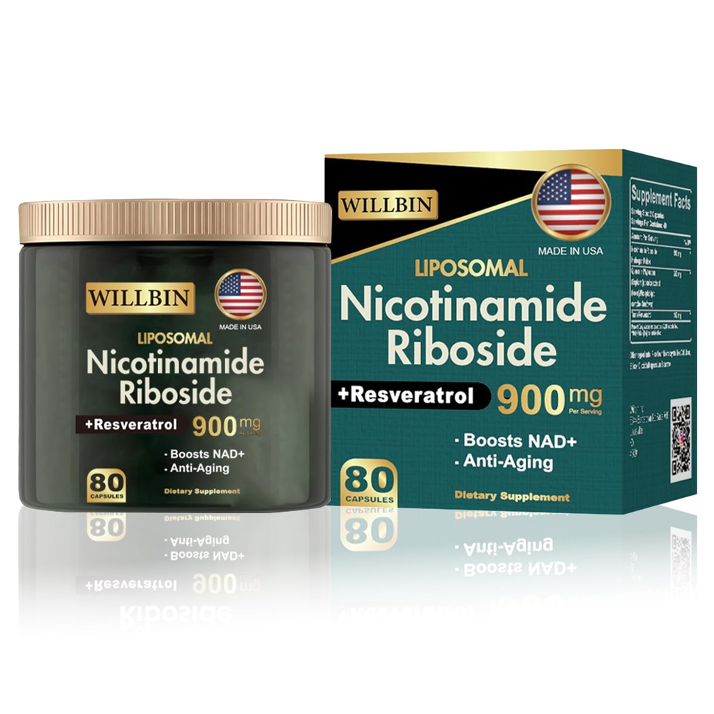 NAD+ Papildinājums - Liposomāls Nikotinamīds Ribosīds, Resveratrols, Quercetin Augstas tīrības NAD Papildinājums anti-Aging, Enerģija, Fokuss - 80 Kapsulas (40 Kalpošana)