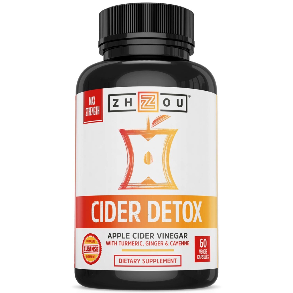 Zhou Cider Detox - Ābolu sidra Etiķis Kapsulas ar māti, Raw Natural ACV Tabletes sievietēm un vīriešiem, Herbal Complex Papildinājums ar Turmeric & Cayenne Piparu - 60 Vegan Kapsulas