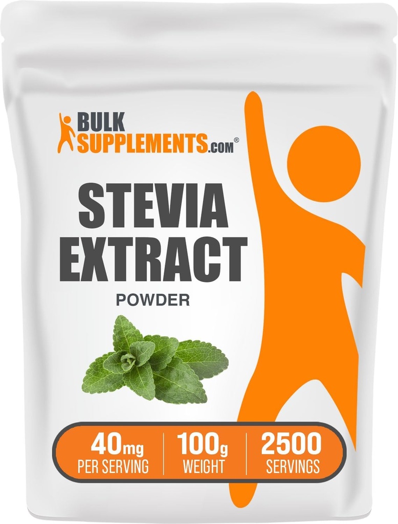 BulkSupplements.com Stevia Extract Powder - Stevia Sweetener - Zero Calorie Sweetener, bez lipekļa, 40mg uz vienu Kalpotāju, 100g (3.5 oz) (1. iepakojums)