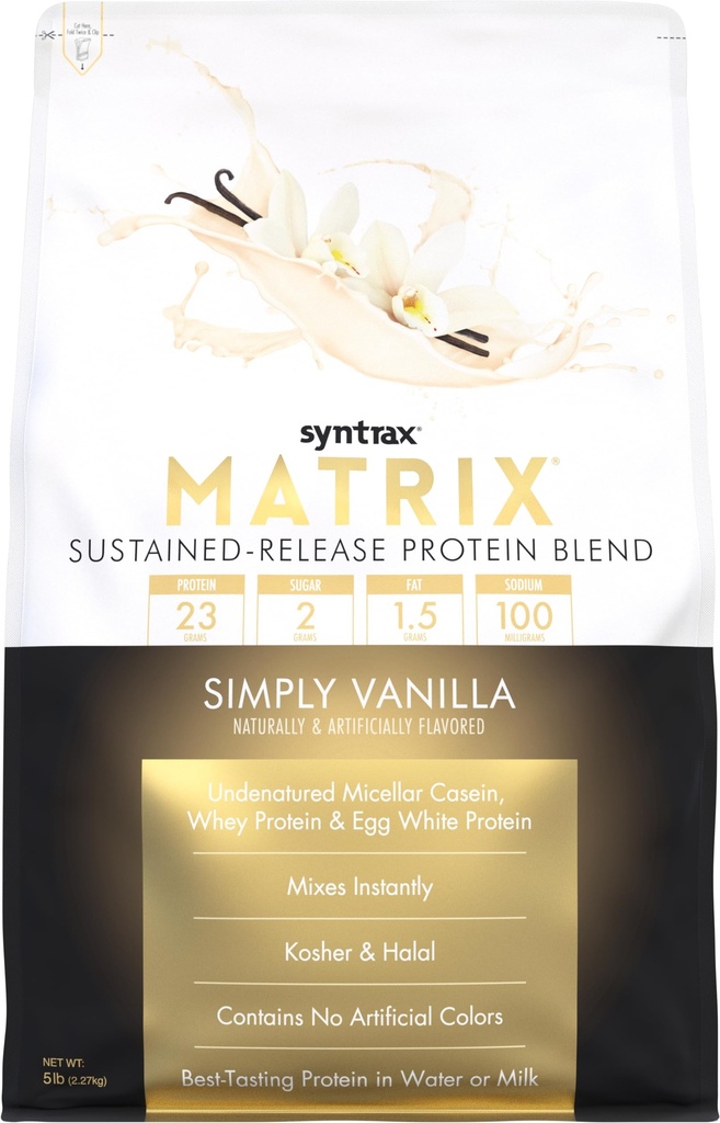 Syntrax Nutrition Matrix - ilgstoša atlaišana Olbaltumvielas Blend, vienkārši Vanilla 5 mārciņas. Real Vanilla Bean Specks