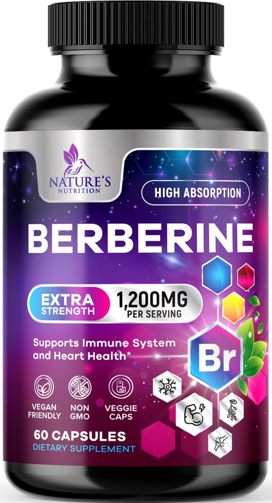 Berberine HCL 1200mg papildinājums - Berberine HCI kapsulas High Absorbcija papildinājums sirds veselībai un imūnās sistēmas atbalsts, augsta stipruma, bez lipekļa, Vegan, ne-GMO tabletes - 60 Veggie kapsulas