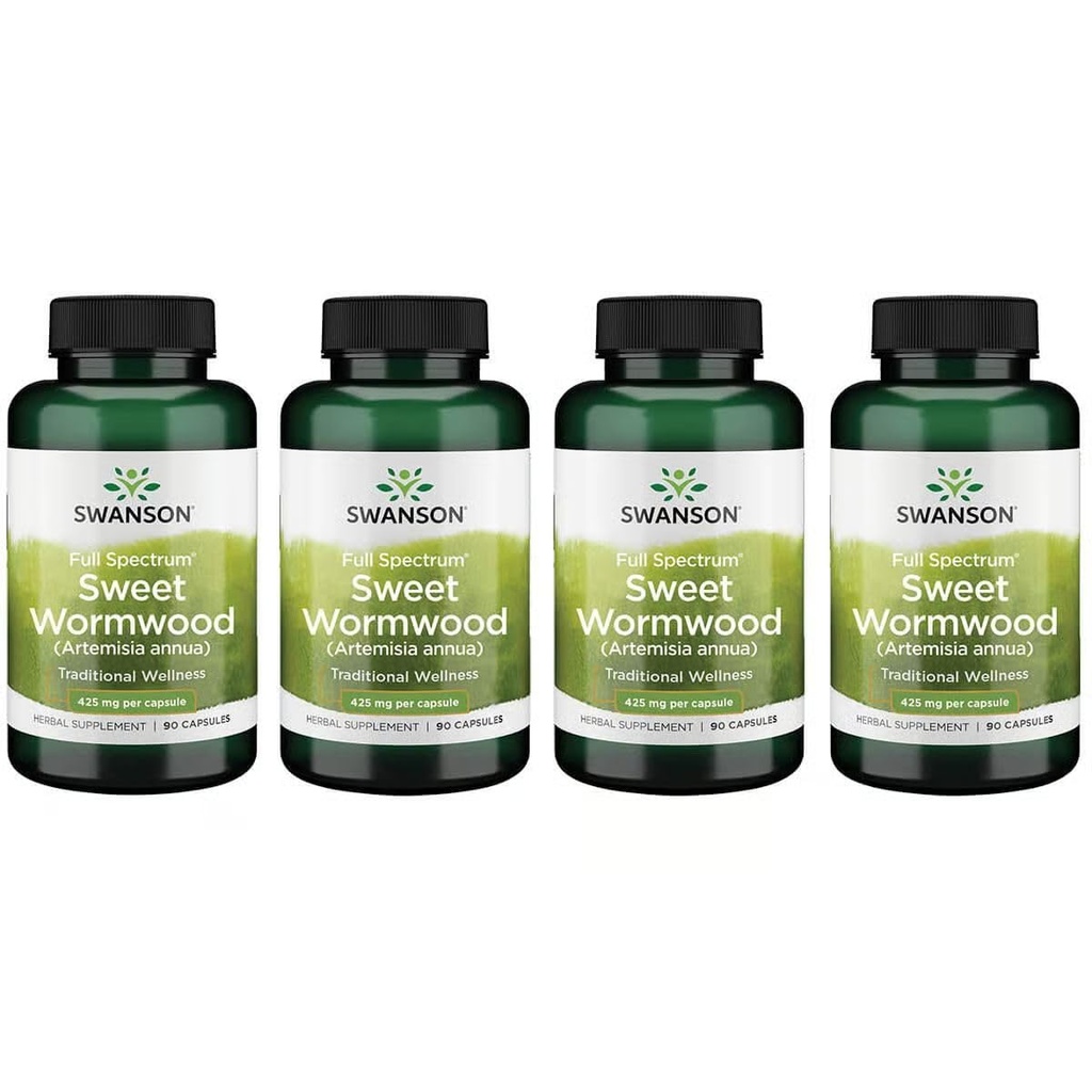 Swanson Sweet Wormwood - Var veicināt GI Gut veselību, mikrobiālo līdzsvaru un gremošanas veselības atbalsts - Herbal papildinājums ar Artemisin - (90 kapsulas, 425mg katrs) 4 iepakojums