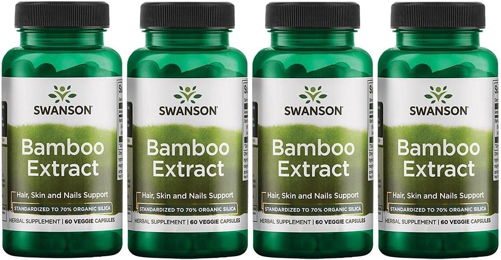 Swanson Bamboo ekstrakts - Dabīgs matu, ādas un nagu papildinājums - 70% Silica saturs atbalsta kolagēna veidošanās un kaulu augšana - (60 Veggie kapsulas, 300mg katrs) 4 iepakojums