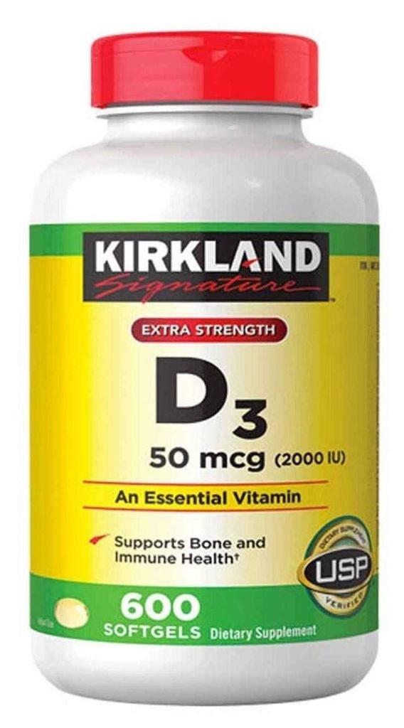 Kirkland paraksts Extra Strength D3 50 mcg, 600 Softgels