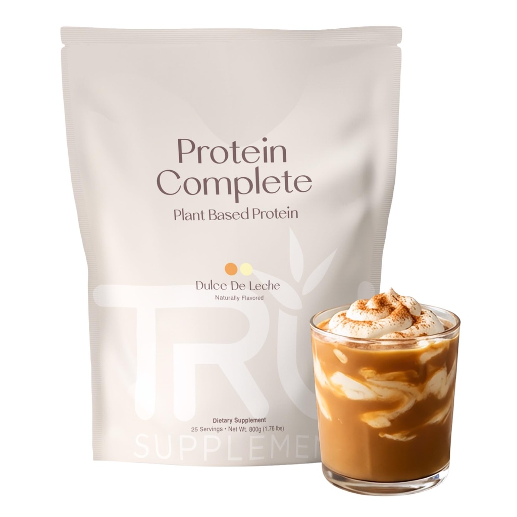 TRU piedevas augu izcelsmes olbaltumvielu pulveris, BCAA, EAA, 20g Vegan Brown Rice & Pea Protein, 100 kalorijas, 27 Vitamīni, Nav Mākslīgās Flavors 25 Kalpo 25 Kalpojumi (Dulce De Leche)