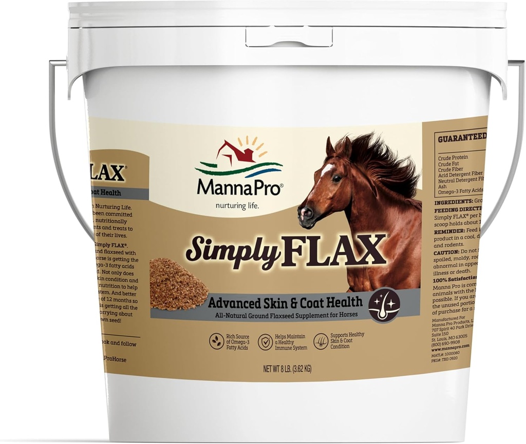 Manna Pro Vienkārši flax zirgiem – Omega 3 Rich Flaxseed papildinājums – Atbalsta Coat veselību, locītavu funkcijas un Imūnsistēma – Dabisks avots Essential Taukskābju – Grunts Linus – 8 lb Bag