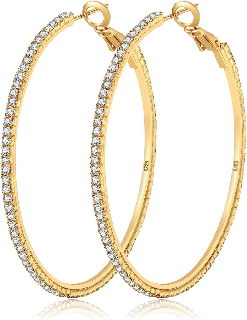 MOROTOLE 14K Gold Rhinestone Hoop Auskari - Modes Plānās lielās stīpas, Hipoalerģiska, 20/30/40/50/60/70mm
