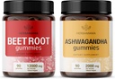HERBAMAMA Biešu saknes un ašvagandas komplekts - 12000 mg biešu saknes ar melnajiem pipariem un 2000 mg ašvagandas saknes gumijas - vegans, bez želatīna, ne-ĢMO