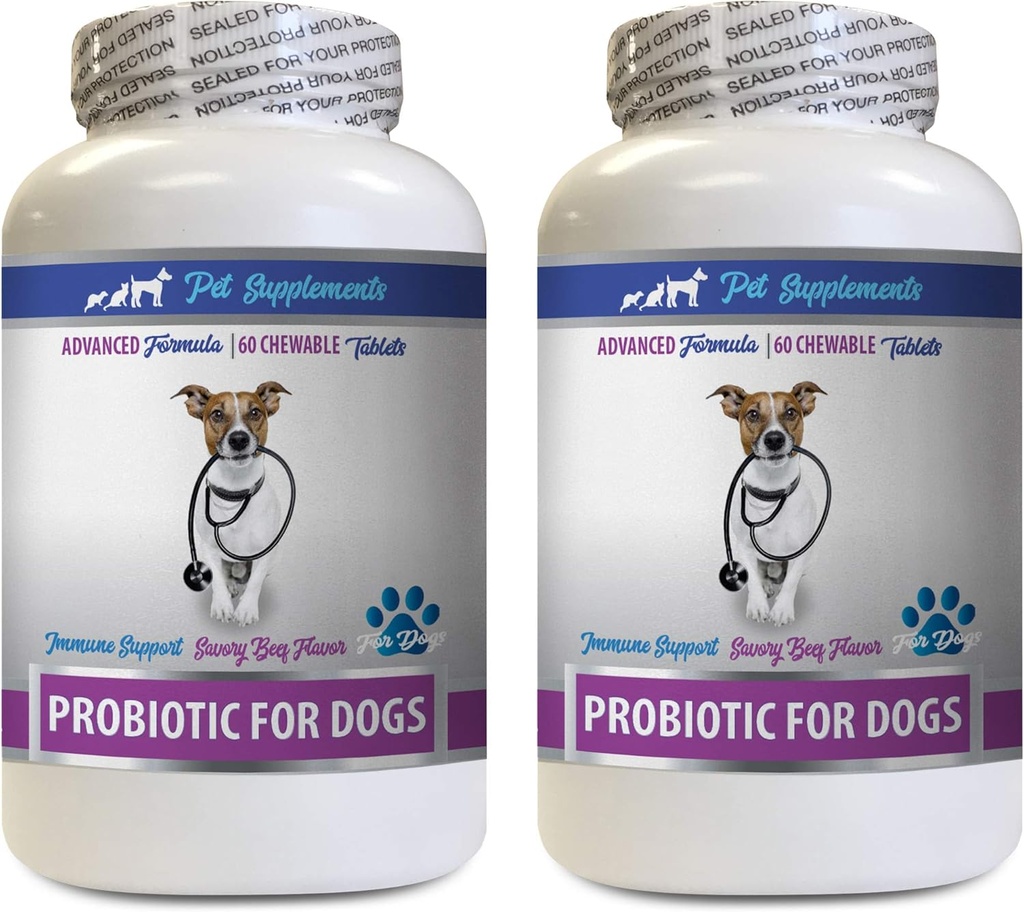 Suņu probiotikas un gremošanas enzīmi Pulveris - PROBIOTICS suņiem - Veselīgi Gut - Apturēt gāzes Caureja un slikta elpa - Gremošanas Boost - Suņu probiotikas Organic - 2 pudeles (120 Ārstniecības)