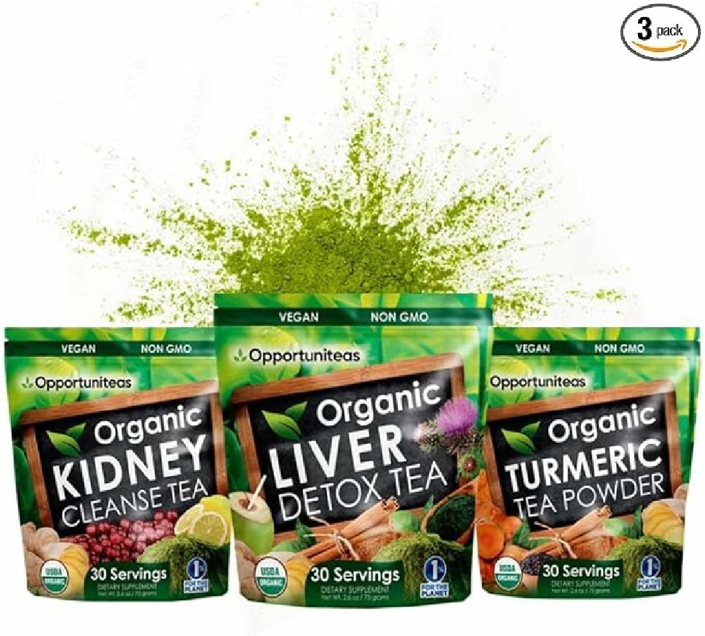 Oportuniteas Matcha Detox tējas pulveris - Organisks kurkumas sērkociņš Zaļā tēja, nieru detokss un Organisks aknu detoksa paka