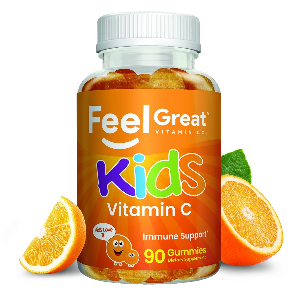 Bērniem vitamīns C Gumies košļājamās Imūnās aizsardzības - augu aizsardzības, lipekļa bezmaksas - Vegāns - 250 mg par apkalpojot - 90 Gumijas - Vitamīni bērniem ar Feel Great Vitamīnu Co.