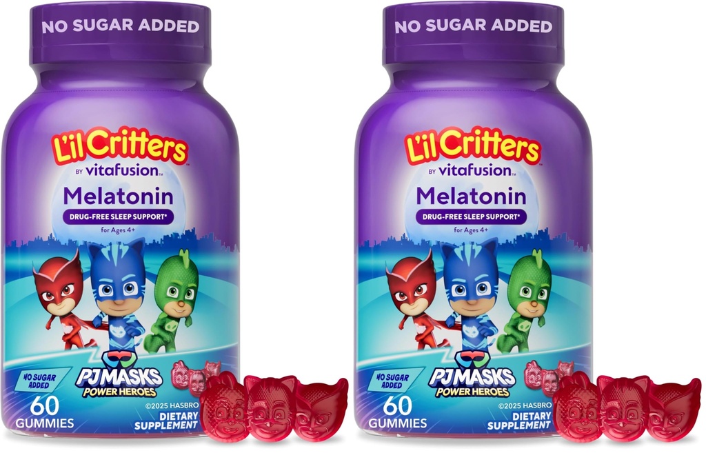 L'il Critters PJ Masks Gummy Melatonin papildinājums bērniem, bez zālēm miega atbalsts, 60 gumijas (2. komplekts)
