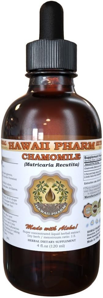 HawaiiPharm kumelīšu šķidruma ekstrakts, organiskā kumelīšu (Matricaria Recutita) Tincture papildinājums 4 oz