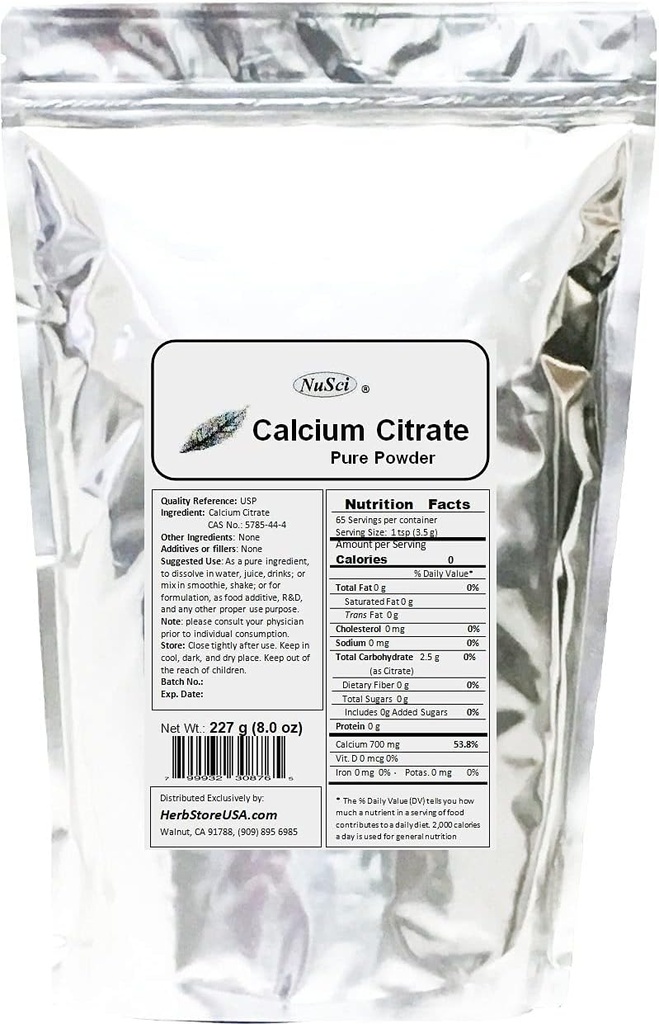 Kalcija citrāts Pure Bio-Ailējamā forma Kalcijs (227 Grams (8,0 oz))