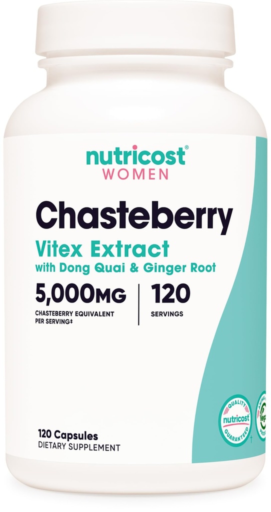 Nutricost Chasteberry papildinājums sievietēm 120 kapsulas, 5000mg ekvivalents Per Serving (no 500mg 10:1 ekstrakts), ar Dong Quai & Ginger Saknes ekstrakts, Vegetarian, bez lipekļa un ne-GMO