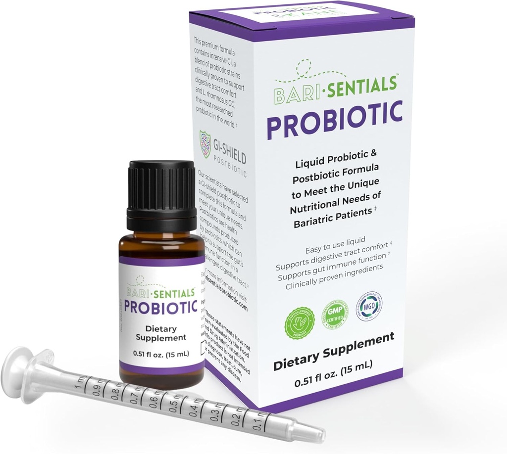 Barisentials Bariatriskā šķidrā probiotika un postbiotiskā Premium formula - klīniski pētīta - būtiska gremošanas veselībai un imunitātei pēc ķirurģijas, maza apjoma deva, 15ml