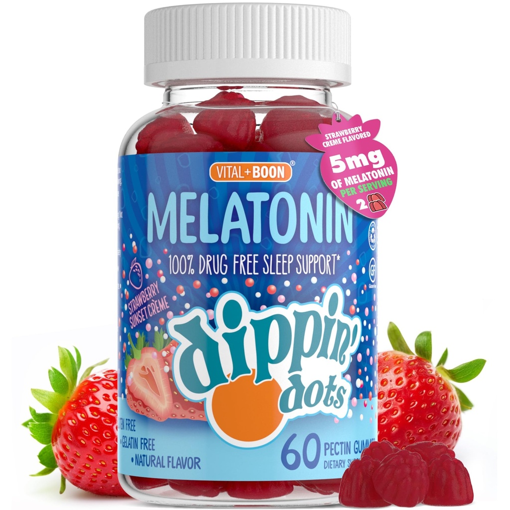 Melatonīna miega atbalsts Gumijas (60 Grāfs) Zemeņu saulrieta krēmkrāsas košļājamās rotaļlietas - 2,5 mg Per Gummy miega papildinājums bērniem un pieaugušajiem -