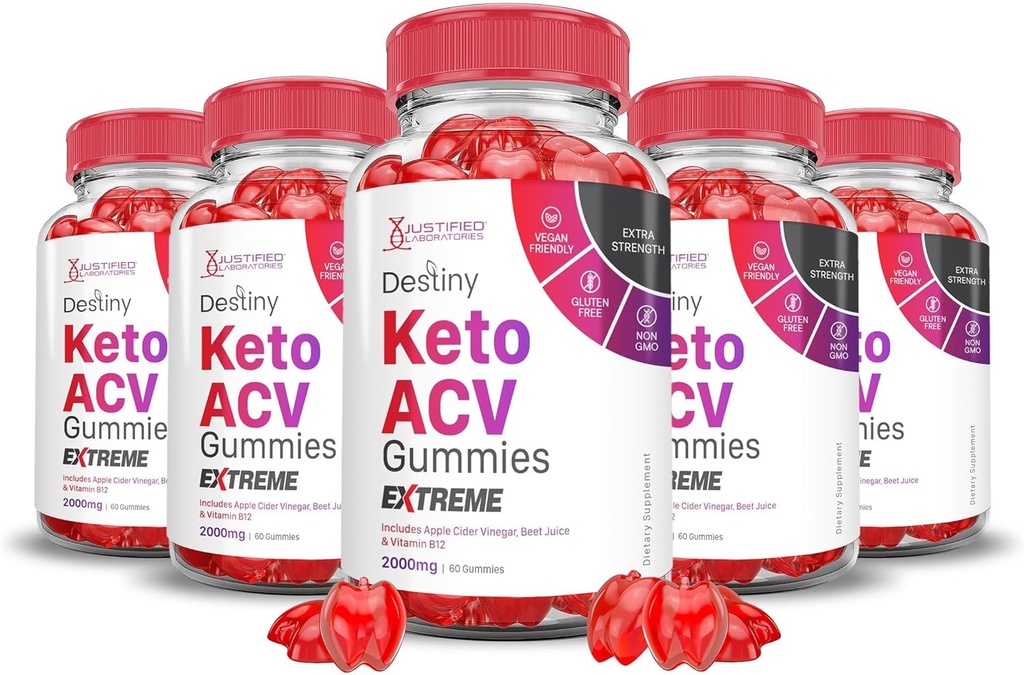 Tikai laboratorijas (5 Pack Destiny Keto ACV Gumies Extreme 2000MG Destiny Keto Gumies Advanced Formula Apple Sidra Etiķis ar granātābolu biešu sulu pulveris B12 Vegan Non GMO 300 Gumys