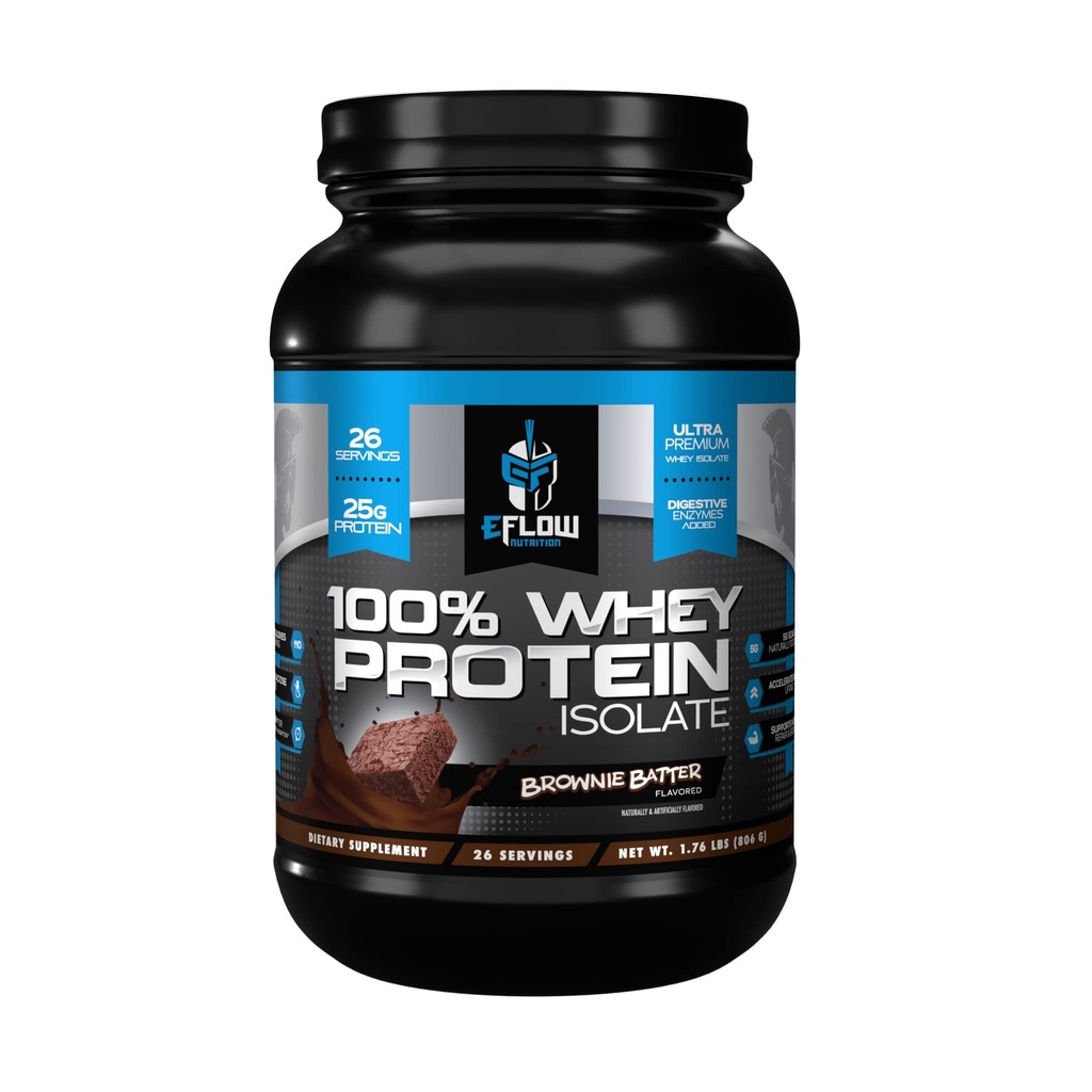 eFlow Nutrition 100% sūkalu proteīns Isolāts - lipeklis un bez laktozes Gremošanas enzīmi Pievienots, zems Carb, pēc treniņa Shake, ātri Digesting optimālai muskuļu atgūšanai - Brownie Batter (26 Kalpo)