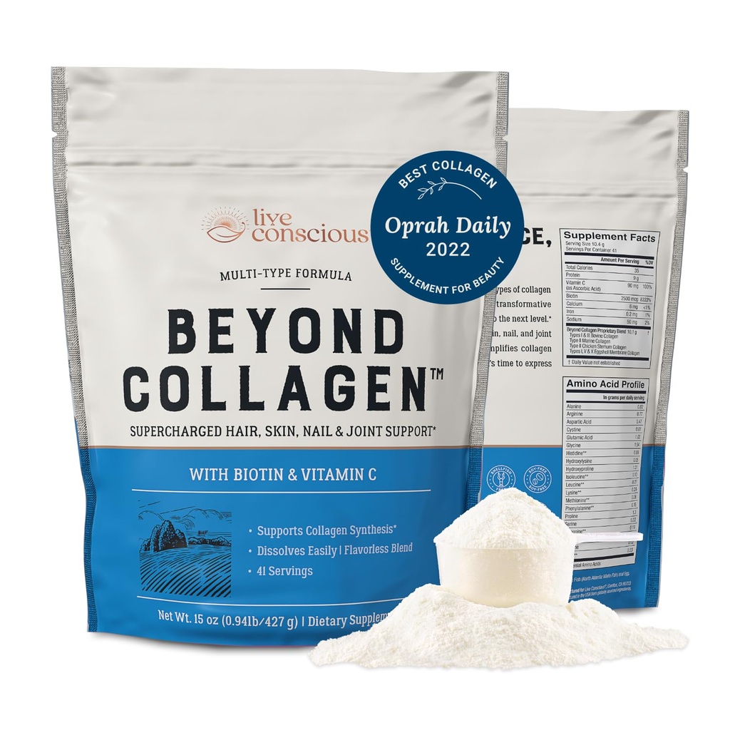 Dzīvs bez kolagēna Multikolagēna Pulveris sievietēm w/Types I, II, III, V & X - Keto Friendly, Hidrolizēts kolagēns Peptīdi Pulveris Blend w/Biotin & Vitamīnu C 41 Servējumi