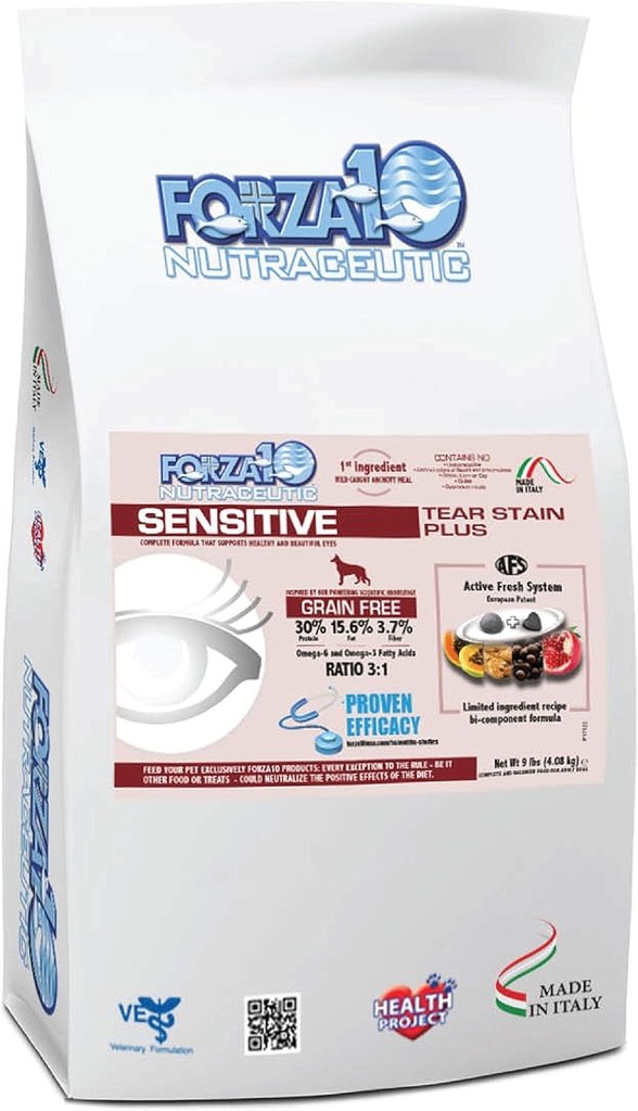 Forza10 Jutīgs Tear Stain Grain bez Sauss suns Pārtikas, Veselīgs Sauss suns Pārtikas Formulēts, lai samazinātu suns Tear Stain, Suņu Acu Aprūpe un Tear Stain Remoper (9 gabali)