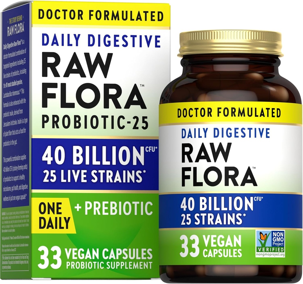 Dabas patiesība Raw Flora Probiotika ar prebiotikām - 40 miljardi KVV - Daily Gremošanas Vegan kapsulas -- Gluten bezmaksas papildinājums vīriešiem un sievietēm