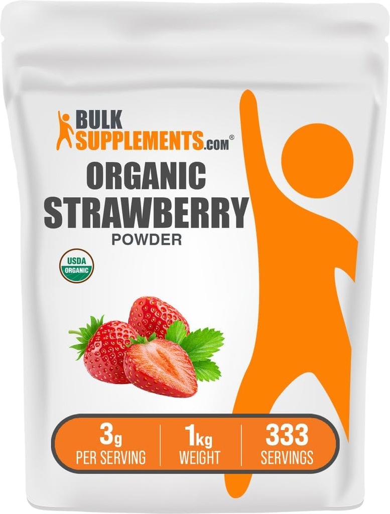BulkSupplements.com Organic zemeņu pulveris - augļu pulveris no organiskām zemenēm - bez cukura Pievienots un bez lipekļa, 3g uz vienu Kalpo, 1kg (2.2 mārciņas) (1. iepakojums)