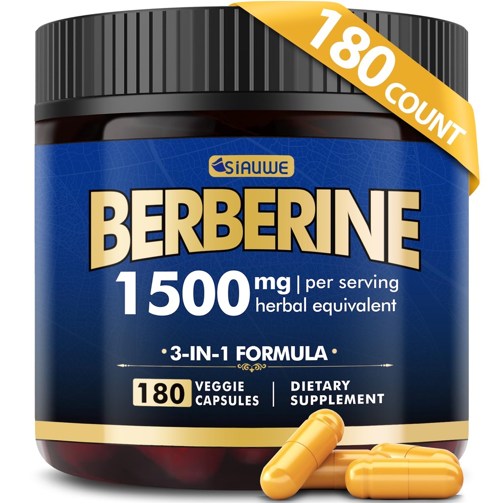 Berberine papildinājums, augsta stipruma Berberine 1500MG, 180 Caps - Plus Citrus Bergamot, Berberine HCI Saknes papildinājumi - vielmaiņa, AMPK atbalsts Veselīga svara vadība - Vegan, Organic, Non-GMO