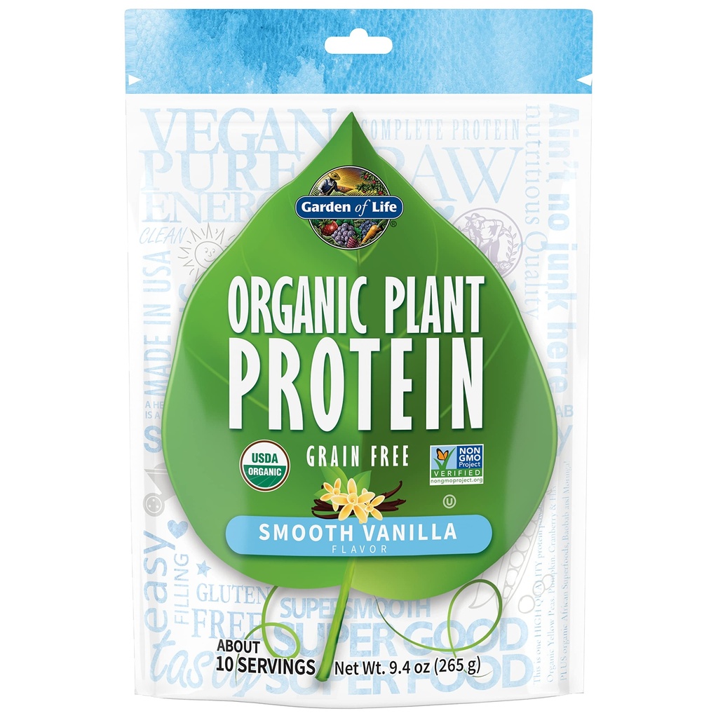 Dabas dārzs Organisko augu proteīns Gluds Vanilla pulveris, 10 Kalpojumi - Vegan, bez graudiem un bez lipekļa augu bāzes sakratiet ar 1 miljardu KVV probiotikas un fermenti, 15g proteīns