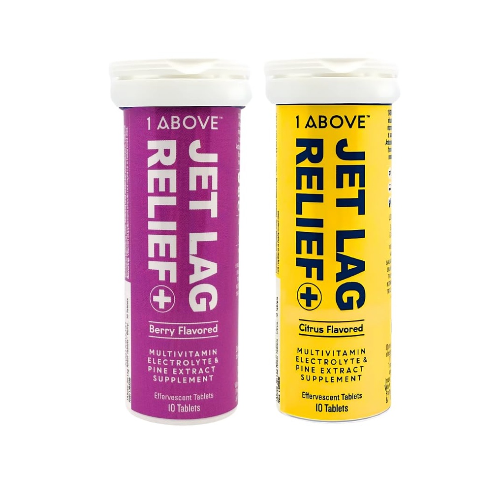1ABOVE Jet Lag Relief Putojošie multivitamīni ar Pycnogenol Travel Papildinājums hidratācijai, enerģijai, Imūnsupport - lidojuma Essential - Bundle Citrus 10ct & Berry 10ct