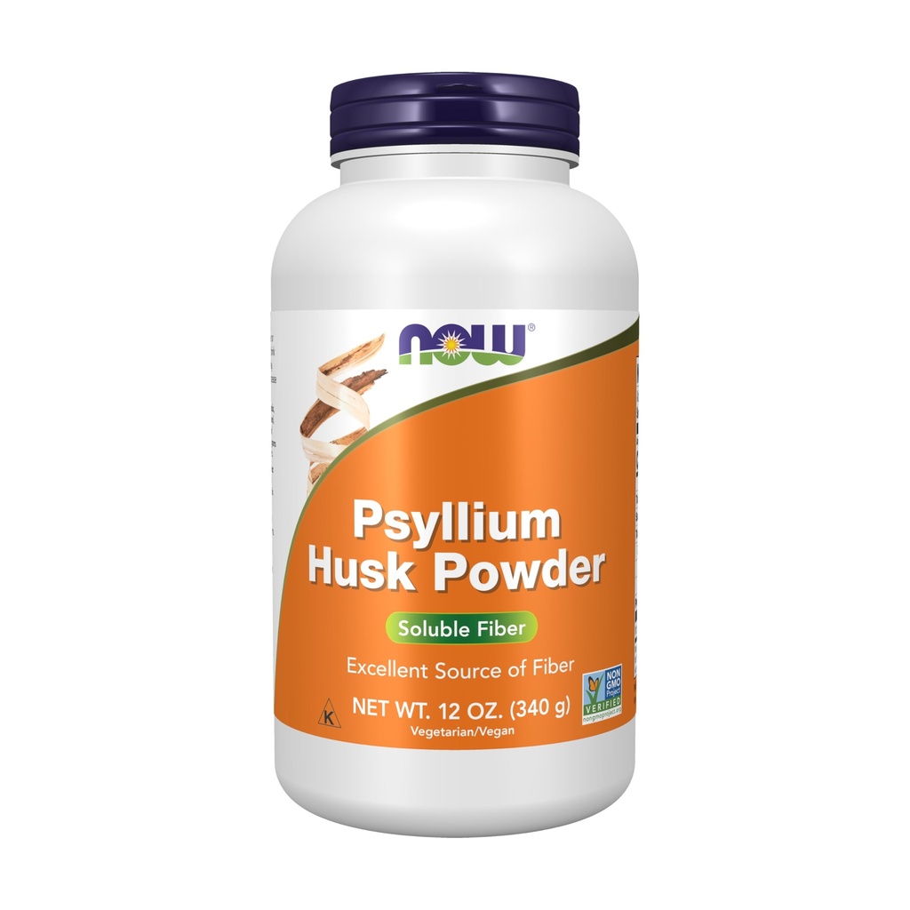 NOW pārtikas piedevas, Psyllium Husk Powder, Non-GMO Project Verified, Soluble Fiber, 12-Ounce