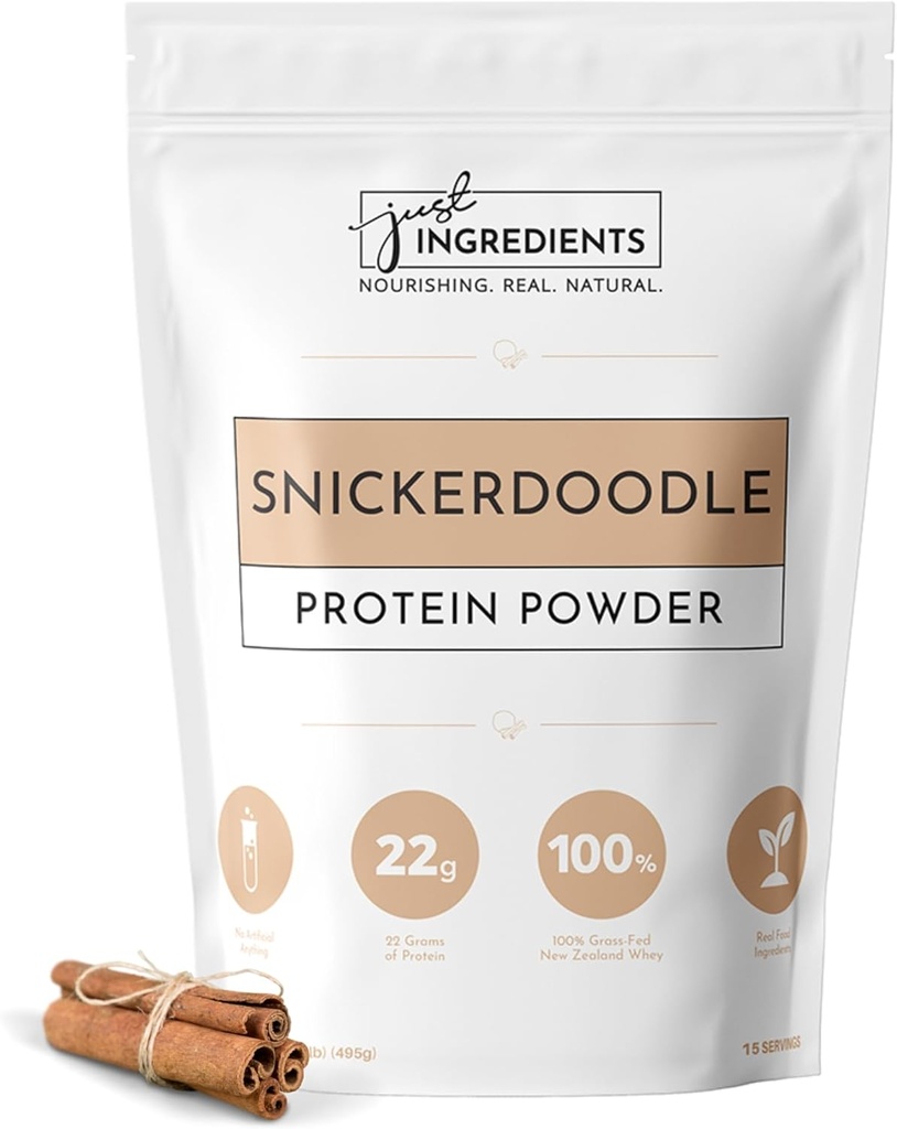 Tikai sastāvdaļas Olbaltumvielu pulveris - Snickerdoodle Olbaltumvielu pulveris, kas izgatavots ar 100% zāles barots, nav Denatured Whey - četri dažādi Olbaltumvielu avoti - Organic Veselas pārtikas sastāvdaļas - 15 Kalpojot -- 22g proteīnu