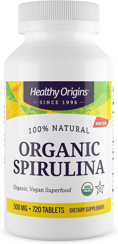 Organic Spirulina 500 Mg (Organic Certified, Kosher Certified, Natural, Non-GMO, Nav lipekļa, Vegan Superfood), 720 tabletes