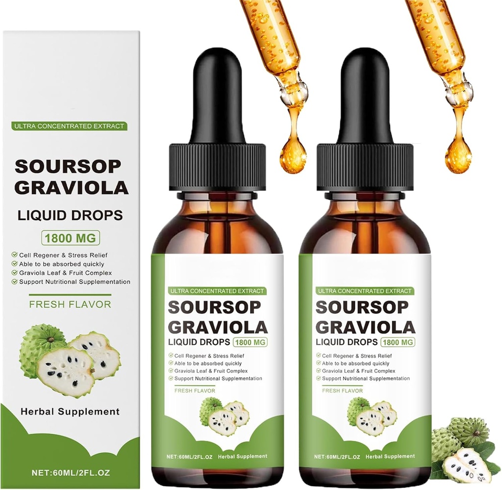 Dabasours Pure Organic Sorsop Extract,Soursop Oil Organic for Cancer,Soursop Bitters Liquid,Soursop Graviola Liquid Drops 1800mg, Herbal Goodness, Natural Flavor (2)