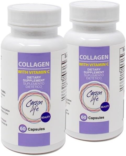 Carson Life kolagēna kapsulas ar C vitamīnu - 60 kapsulas - uztura papildinājums pret novecošanu, imūno atbalstu, veselīgi mati, āda un nagi - Ražots ASV (2 iepakojums)