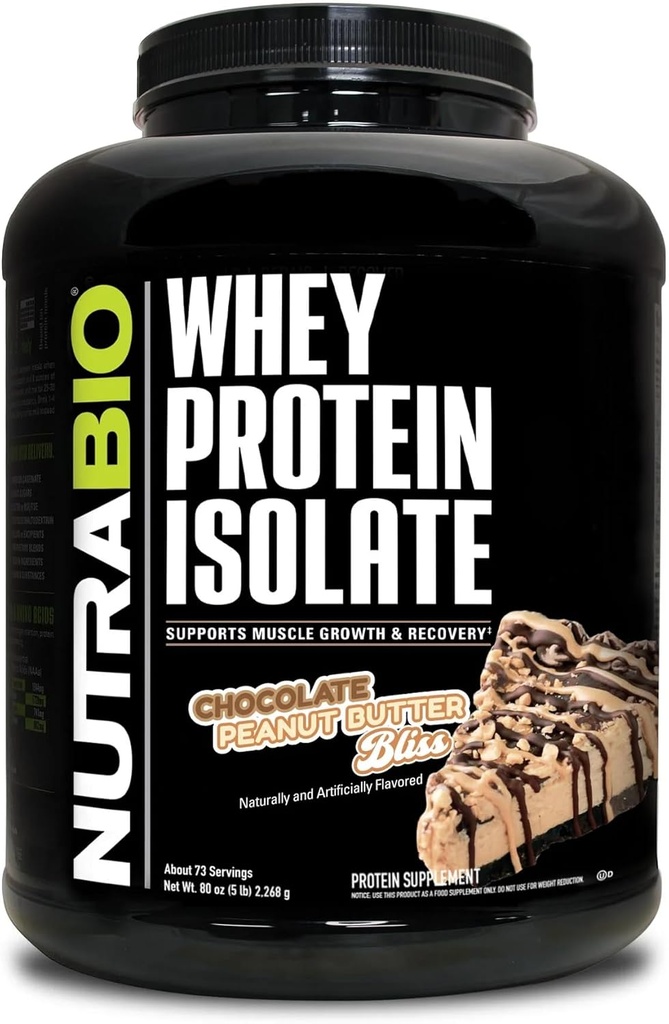 NutraBio 100% Sūkalas Olbaltumvielas Izolāts Proteīns Pulveris, 25g Olbaltumvielas ar pilnu aminoskābes profilu, ne-GMO, bez sojas un glutēna, zems ogļhidrātu, zems kaloriju sūkalu Olbaltumvielas pulveris, šokolādes putraimu sviests, 5 Lbs