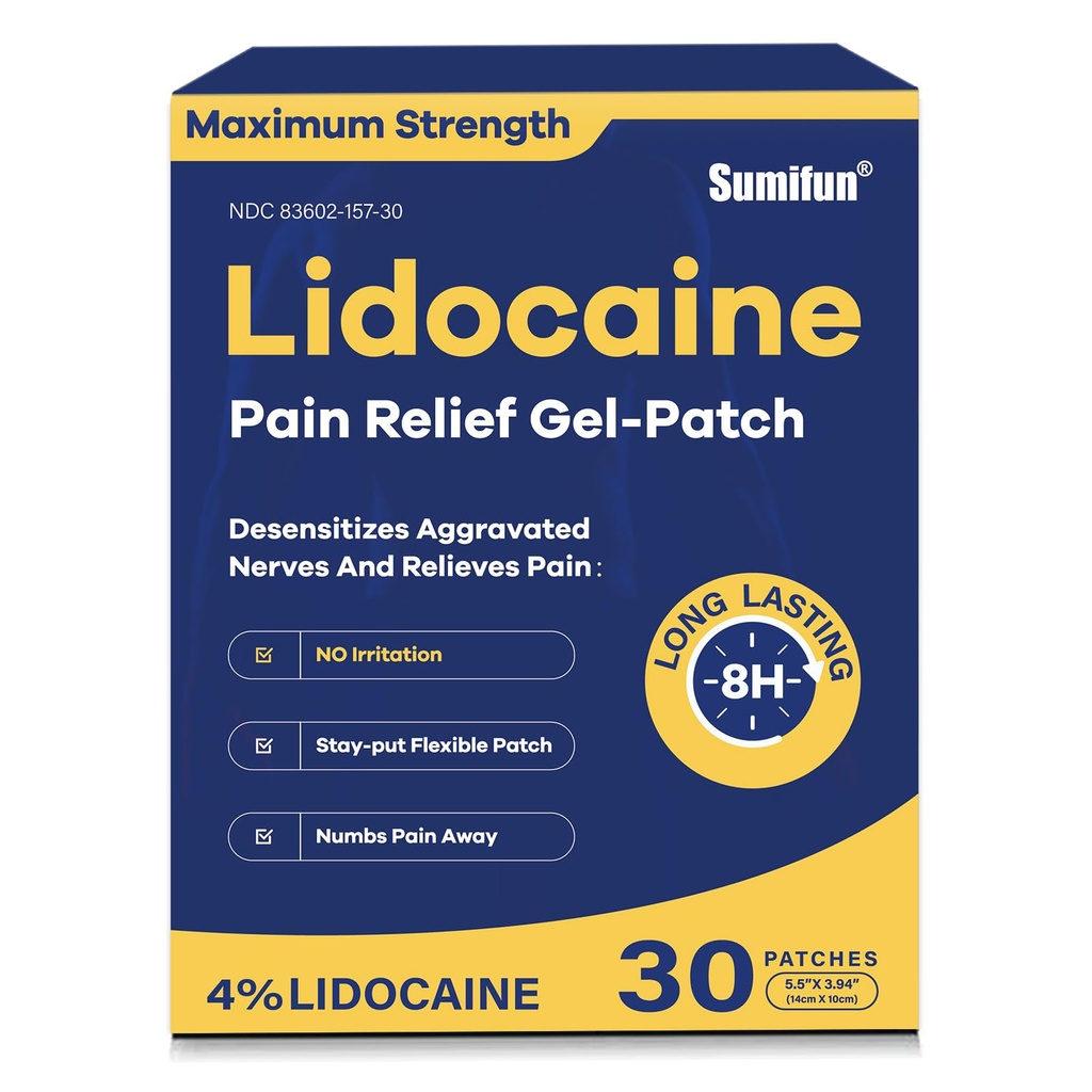 Sumifun 4% Lidokaīna Sāpju atvieglošana Patches 30 Count maksimālā stipruma Numbing Gel Patch par atpakaļ Cnee Kakla locītavu sāpes Muskuļu Soreness Akūta analgētiskā FSA vai HSA piemērota