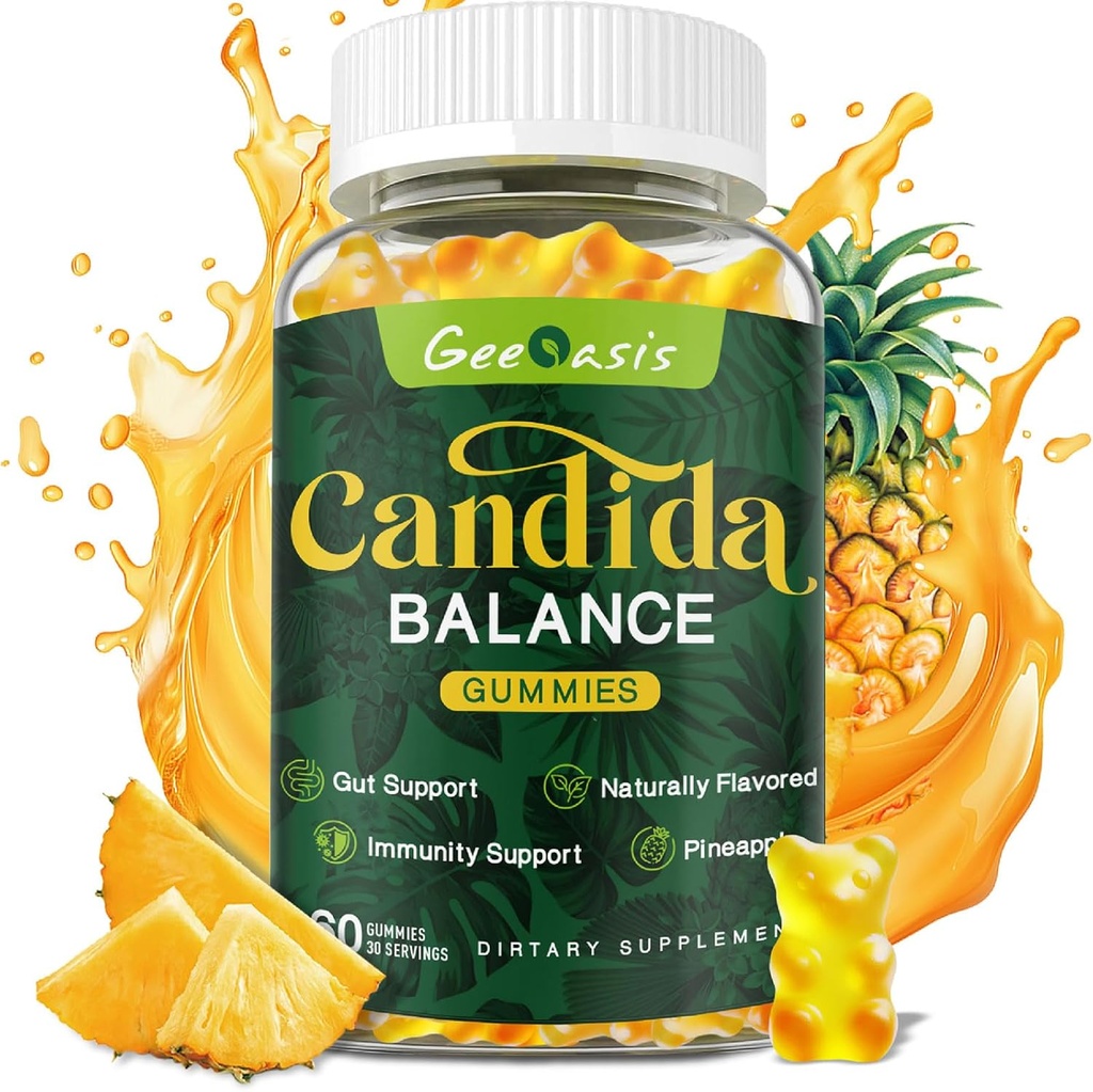 Candida atbalsts Oregano Oil Gummies, Candida tīrīt Detox Papildinājums sievietēm un vīriešiem, Atbalsts Gut Veselība un Imūnsupport, Natural Ananass Flavor, 60 Count