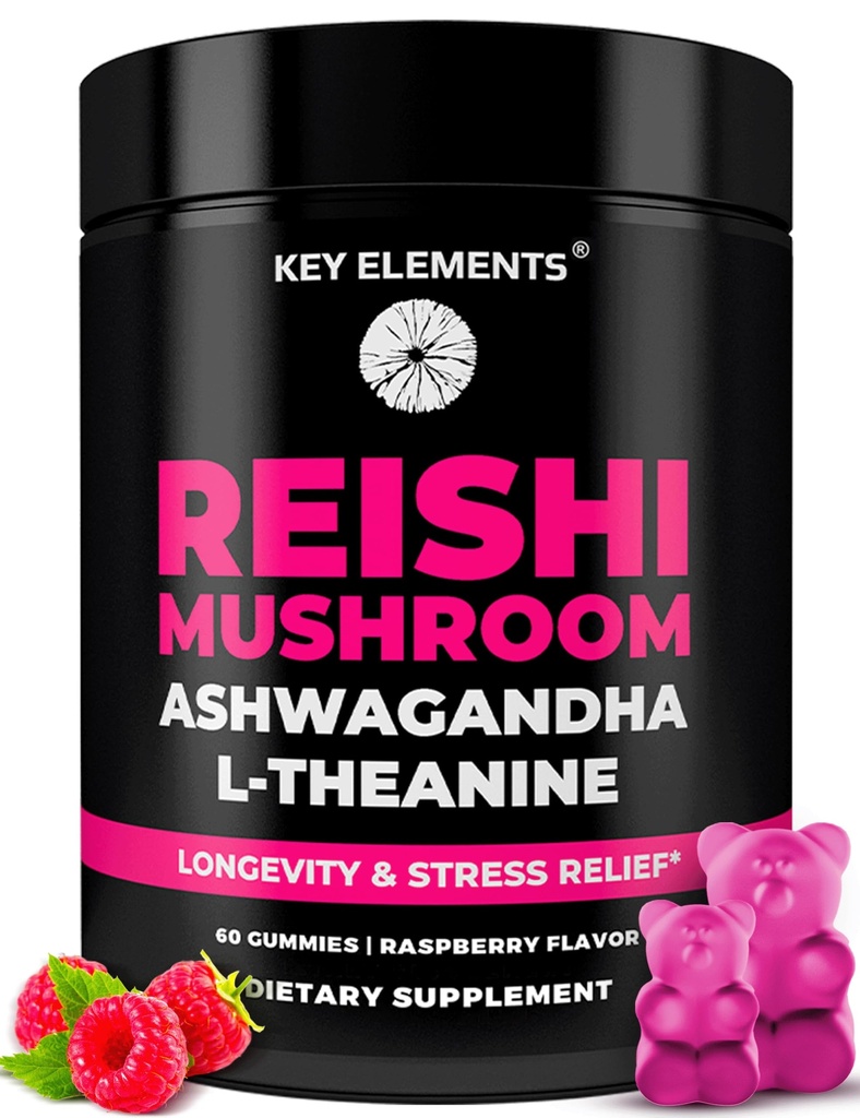 Dabiskie Reiši Sēnes Gumijas & L Teanīns ar Ashwagandha - Spēcīgi Sēņu Papildinājumi Imūnsupport, Stress Relief & Uzlabot Miega Gumijas - Ashwagandha Gumijas sievietēm un vīriešiem