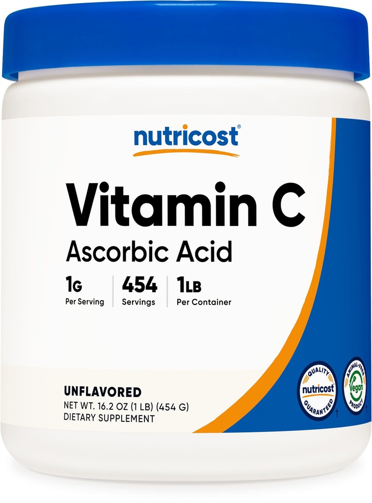 Nutricost Pure Askorbīnskābes pulveris (C vitamīns) 1LB