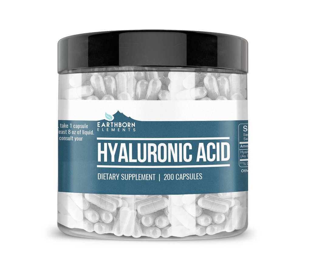 Earthborn Elements Hyaluronic Acid 200 Kapsulas, tīras un neatšķaidītas, bez piedevām