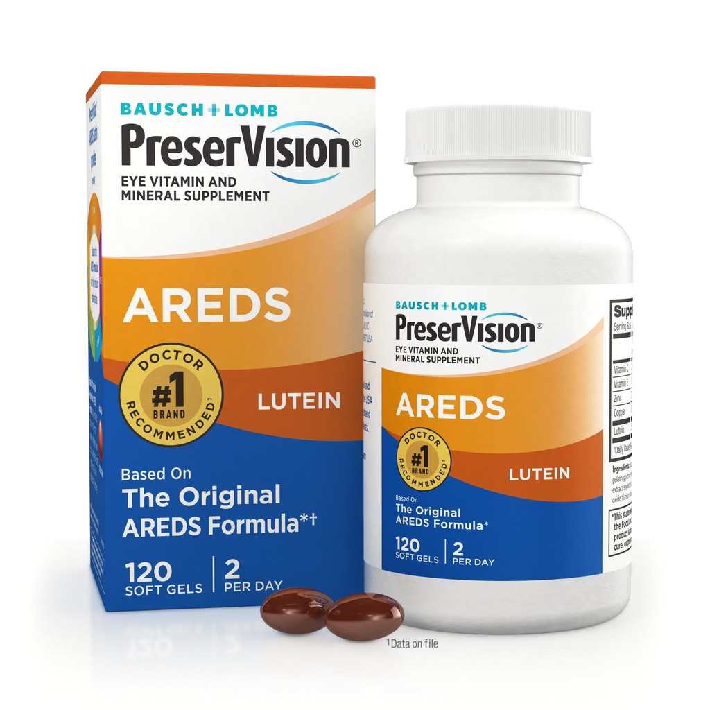 PreserVision ARED acu vitamīni, #1 acu ārsts Ieteicamais zīmols, multivitamīni ar luteīnu, vitamīni C & E, cinks, un vara piedevas, 120 softgels