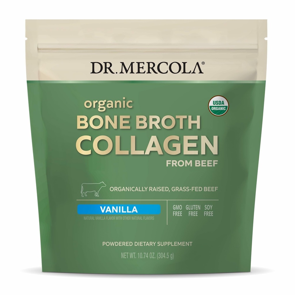Dr. Mercola Organic Kaulu Broth kolagēna pulveris - atbalsta kaulu veselību un muskuļu augšanu - USDA Organisks, ne-GMO, bez lipekļa un bez piena - 30 Servējumi - Vanilla Flavor