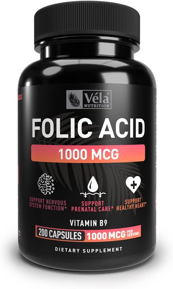 Folijskābes Papildinājums - 1000 μg Per Servēšanai, 200 kapsulas - Atbalstīt sirds veselību, pirmsdzemdību atbalsta Papildinājums -- Ne-GMO, 3 Party Pārbaudīts