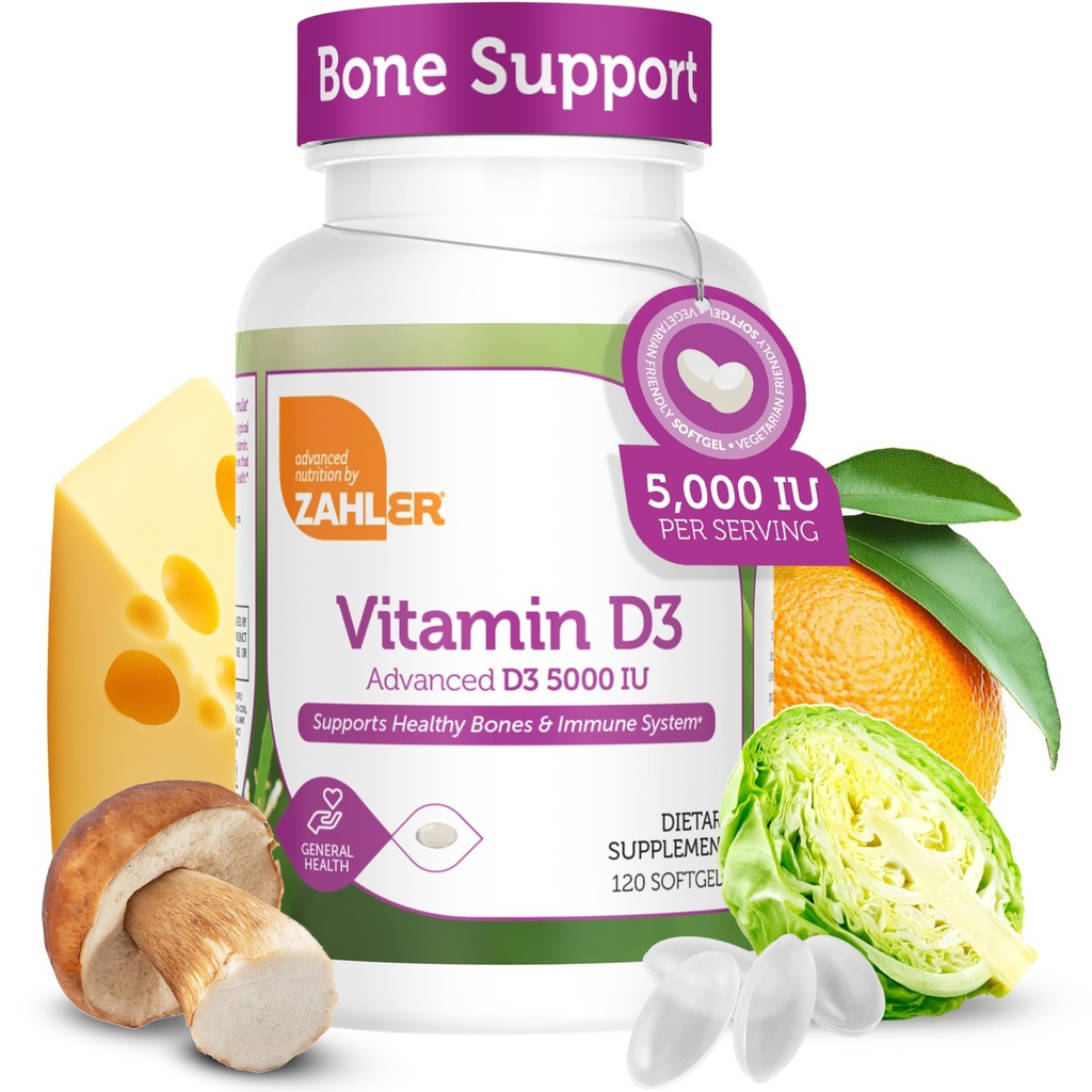 Zahler - Advanced vitamīns D3 5000 SV Softgels (120 grāfs) Košera veģetārietis D vitamīns imūnsupport, kaulu, zobu un muskuļu veselība - D3 dienā Vitamīnu papildinājums pieaugušajiem - Viegli norīt V