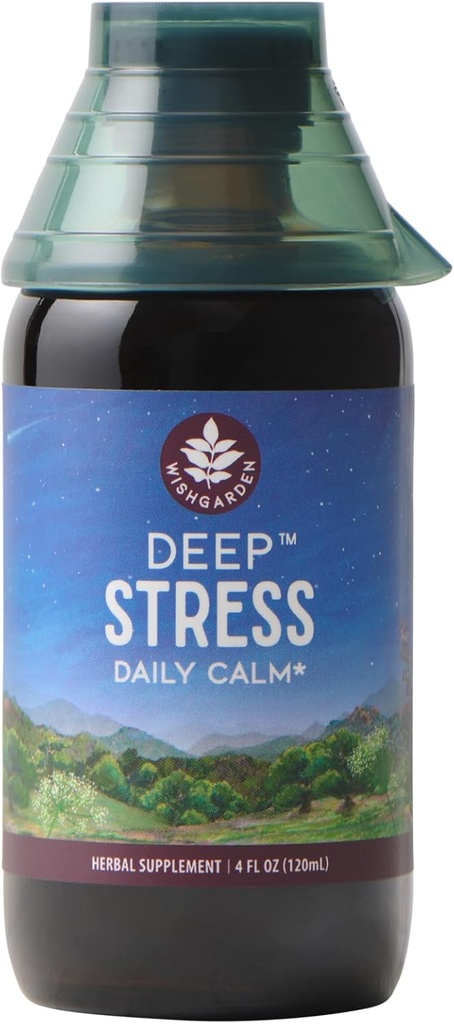 WishGarden Ārstniecības augi Deep Stress ar Ashwagandha - Augu bāzes šķidrās Ārstniecības augu Adrenal Support Papildinājums ar Ashwagandha Saknes un Powerhouse Adaptogens stresa atvieglošanai, ātri darbojas Stress Tincture, 4oz
