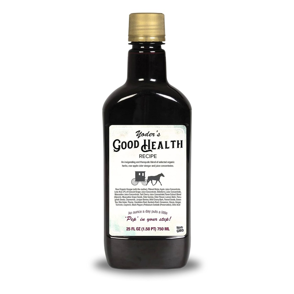 Yoder’s Good Health Recepte Ābolu Sidra Etiķa Šķidrais komplekss, 25 oz, Amish Harvest Herbal Tonic with Elderberberry Juice, Organic Wildcrafted Garšaugi, Raw Detoksikācijas antioksidanti