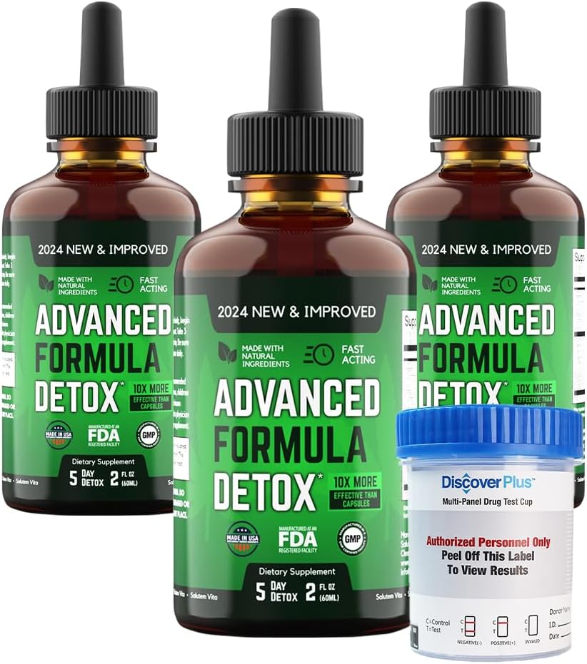 Salutem Vita TM Liquid Advanced Formula Detox - Detox Kit ar testa kausu: Šķidrā uztura papildinājums ķermeņa tīrīšanai - papildinājums toksīnu noņemšanai - 3 Pack - 2 Fl Oz (20 Kalpojumi)