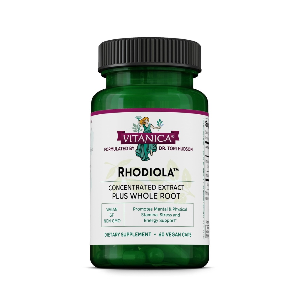 Vitanica Rhodiola Rosea Saknes ekstrakts 200mg, Dr. Formulēts, 3% Rosavins & 1% Salidroside, Rhodiola Saknes 85mg, Vegan, 60 Kapsulas